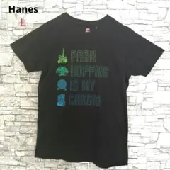 Hanes ディズニーパークＴシャツ ブラック プリントＬサイズ