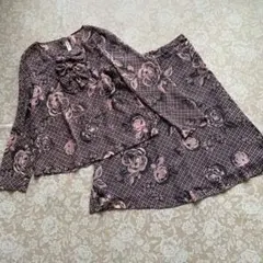 インゲボルグ　総柄シフォンスカートセットアップ3(9号)黒×ピンク×ベージュ