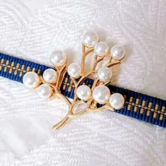 【帯留めのみ】 華やか ホワイトパールの花枝 帯留め 白×ゴールド 三分紐用