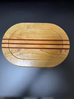 【天然木】木製トレー オーバルトレイ くり抜き盆 ライン象嵌 35×22cm