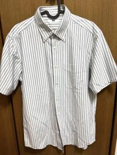 ユニクロ ボタンダウンシャツ 半袖 ストライプ柄 Lサイズ ノンアイロン