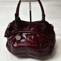 【美品】 FURLA フルラ　クロコ型押し　ハンドバッグ　レザー　レッド