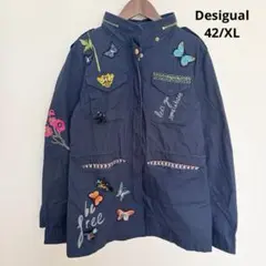 Desigual 蝶刺繍 ビーズ　ネイビー ミリタリー春ジャケット　42/XLのサムネイル