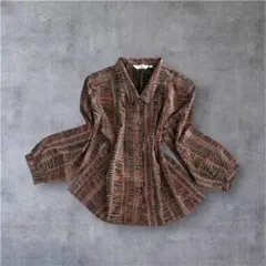 80’s vintage 総柄ジャガード シャツ 昭和レトロ 肩パッド 春服