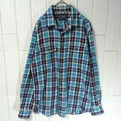 オールドユニクロ フランネルチェックシャツ ネルシャツ L 青 90s