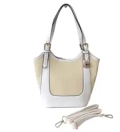 ポーチ付き キャンバス見え合皮素材 2WAYトートバッグ