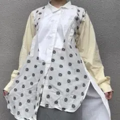 ロエベ　アシンメトリー　シャツ　ブラウス　アナグラム　刺繍　総柄　Mのサムネイル