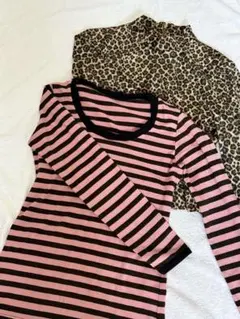 【2枚セット】 トップス ストライプ柄 + レオパード柄