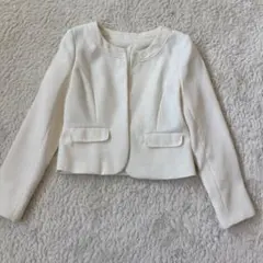 美品　ノーカラーツイードジャケット　ホワイト　Mサイズ