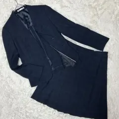 【美品】レミュー シルク混 11号 背抜き ネイビーチェック スーツ