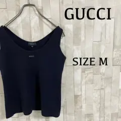 【美品】GUCCI タンクトップ イタリア製 ロゴ刺繍 サイズM ネイビー 2026年最新】GUCCI 柄・デザイン：刺繍 レディース タンクトップの人気