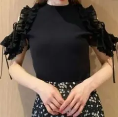 ⭐︎タグなし新品snidel スナイデル フリルスリーブニットプルオーバーブラック