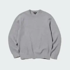 グレー ウォッシャブルストレッチミラノリブクルーネックセーター　ユニクロ