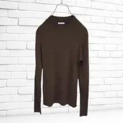 【シンプル】GU リブニット トップス 長袖 ブラウン クルーネック M