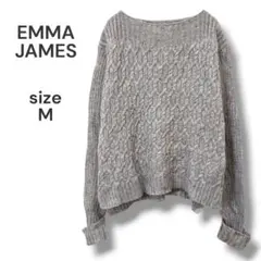 EMMA JAMES　ケーブル編みニット　ドロップショルダー　M　グレー　洗える
