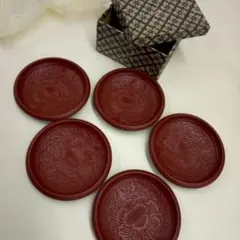 漆器 菓子器 5枚セット 花模様