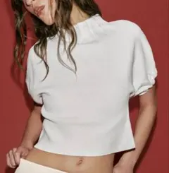ZARA ギャザーニットトップス ホワイト タグ付き