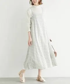 2wayキャミワンピース グリーンとホワイトのチェック柄