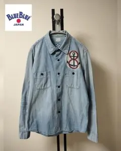ブルーブルー/アンカーロゴ×スター刺繍デニムシャツ/ヴィンテージ加工/SIZE3