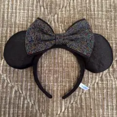 ミッキー耳 ビーズ付きリボンカチューシャ
