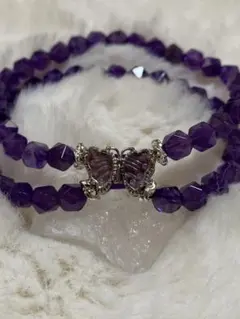 アメジスト カット ブレスレット 天然石 パワーストーン 2連