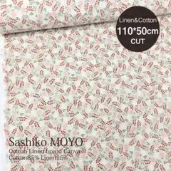 Sashiko MOYO ミモザ柄 綿麻キャンバス＃レッド 幅110*50㎝