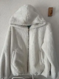 GLOBAL WORK 洗えるフワモコファーZIPパーカー　白　160