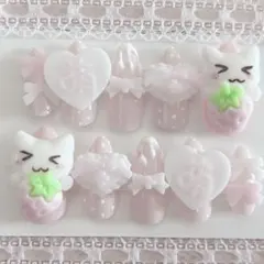 量産型 ネイルチップ ハンドメイド 現品 萌え 猫 平成女児 ピンク 地雷系