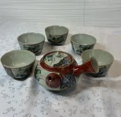 九谷永楽 赤絵金彩 湯呑5客 湯冷まし+茶筅 昭和 煎茶器セット - メルカリ