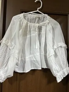 サマンサモスモス　ホワイト レース装飾 五分袖ブラウス