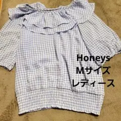 Honeys ギンガムチェック 半袖シャツ Mサイズ　水色　紫
