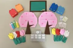 折り紙✳︎入学✳︎入園✳︎卒園✳︎卒業✳︎春✳︎壁面飾り✳︎桜✳︎チューリップ✳︎ハンドメイド
