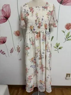 ◆Rose Tiara 42 長洋裝 抓皺 鏤空 圓點×花卉圖案