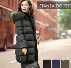 新品級 STANZA DOLCE ファー付きロングダウンコート 黒 美シルエット