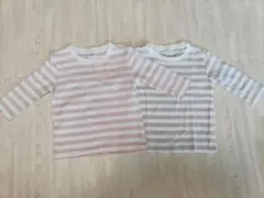 長袖Tシャツ 80cm ピンク グレー ボーダー