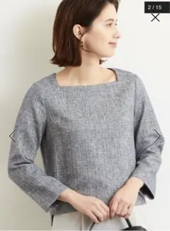 スクエアネック カラーツイードブラウス　green label relaxing