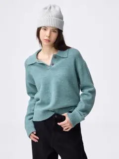 GU パフニットポロシャツ ブルー M