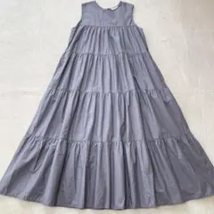 ジムフレックス　スリーブレスティアードワンピース　グレー　マキシ丈　洗える