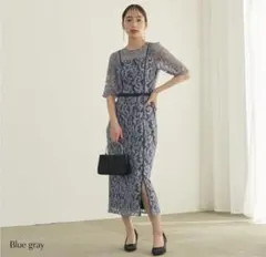 metoiヴィンテージ風タイトレースドレス ブルーグレー M パーティー 結婚式