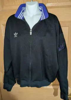adidas デサント製 トラックジャケット ブラック×レッド 70s 80s