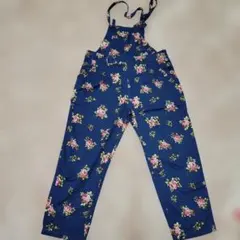 ネイビー 花柄 サロペット