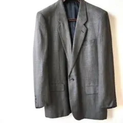 【匿名配送】グレー系 チェック柄 テーラードジャケット★絹、麻／訳有り