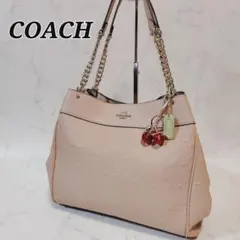 COACH シグネチャー ロゴエンボス ショルダーバッグ ピンクベージュ 美品のサムネイル