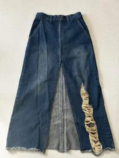 デニム スリット入り ロングスカート