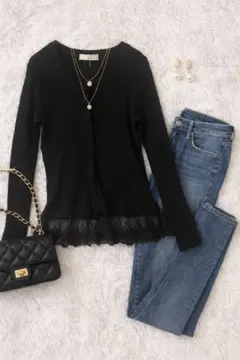 新品同様☆Cara上品レース裾リブカーディガンFREE