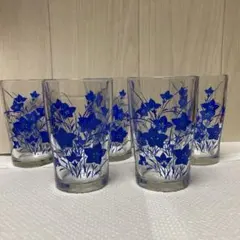 昭和レトロ　青い花柄のグラス 5個セット