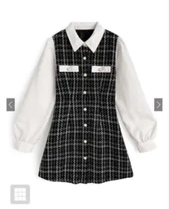 GRL Sサイズ 配色襟ツイードチェック柄ミニワンピース[tg905]
