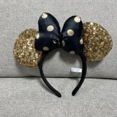 ミニー耳カチューシャ 黒・金 スパンコール