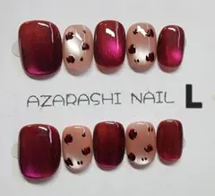 【L-317】赤紫マグネットとヒョウ柄のネイルチップ☆Lサイズ