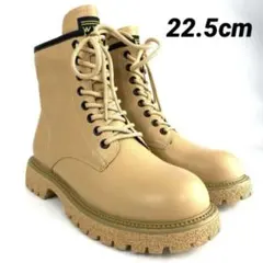 ショート ブーツ 厚底 22.5cm 編み上げ サイドZIP ベージュ